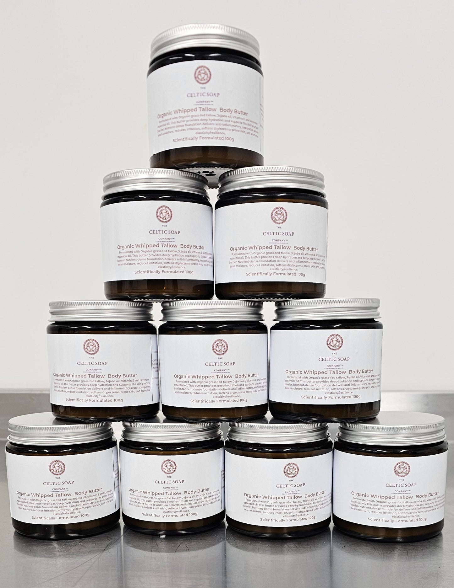 Whipped Organic Tallow body butter 100g amber glass jar.