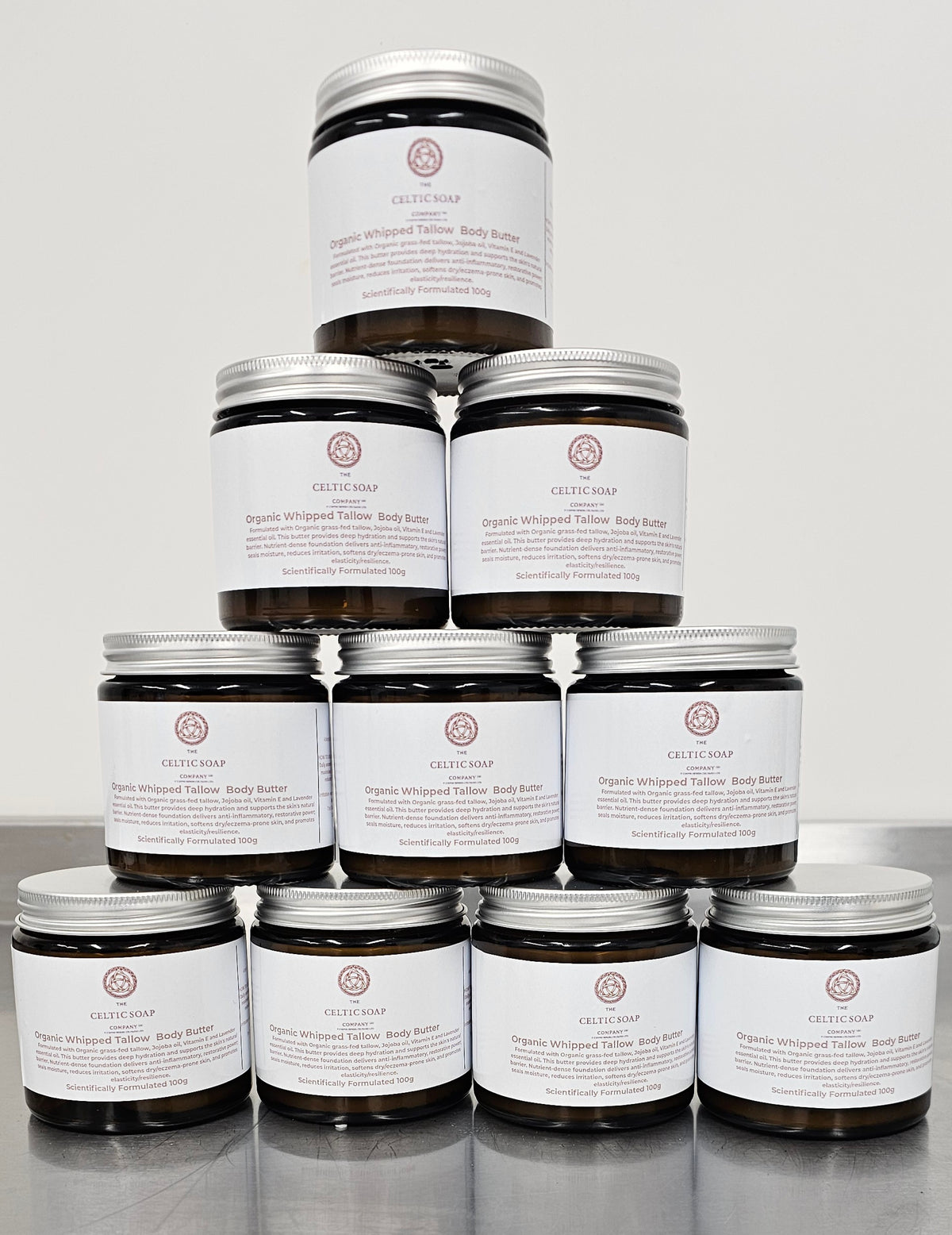 Whipped Organic Tallow body butter 100g amber glass jar.