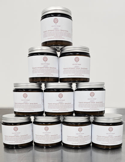 Whipped Organic Tallow body butter 100g amber glass jar.