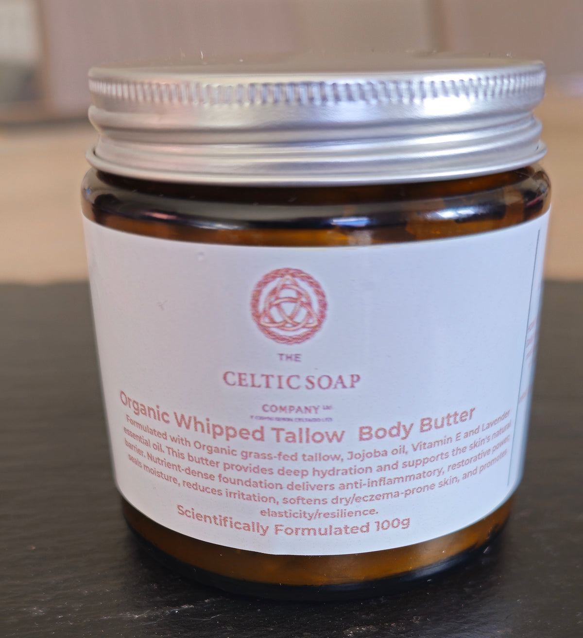 Whipped Organic Tallow body butter 100g amber glass jar.