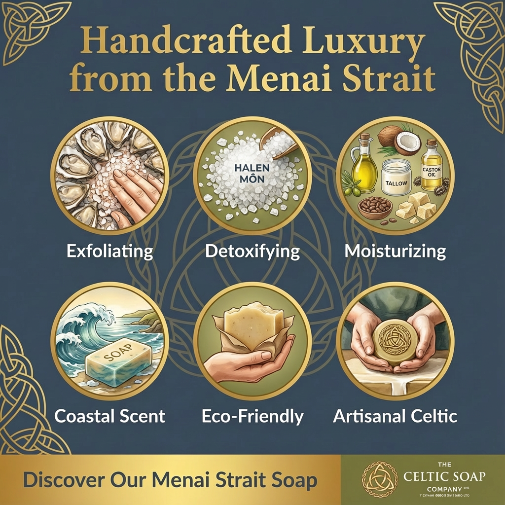 The Menai Strait - a soap bar consisting of ground oyster shell, supplemented with Halen Môn sea salt