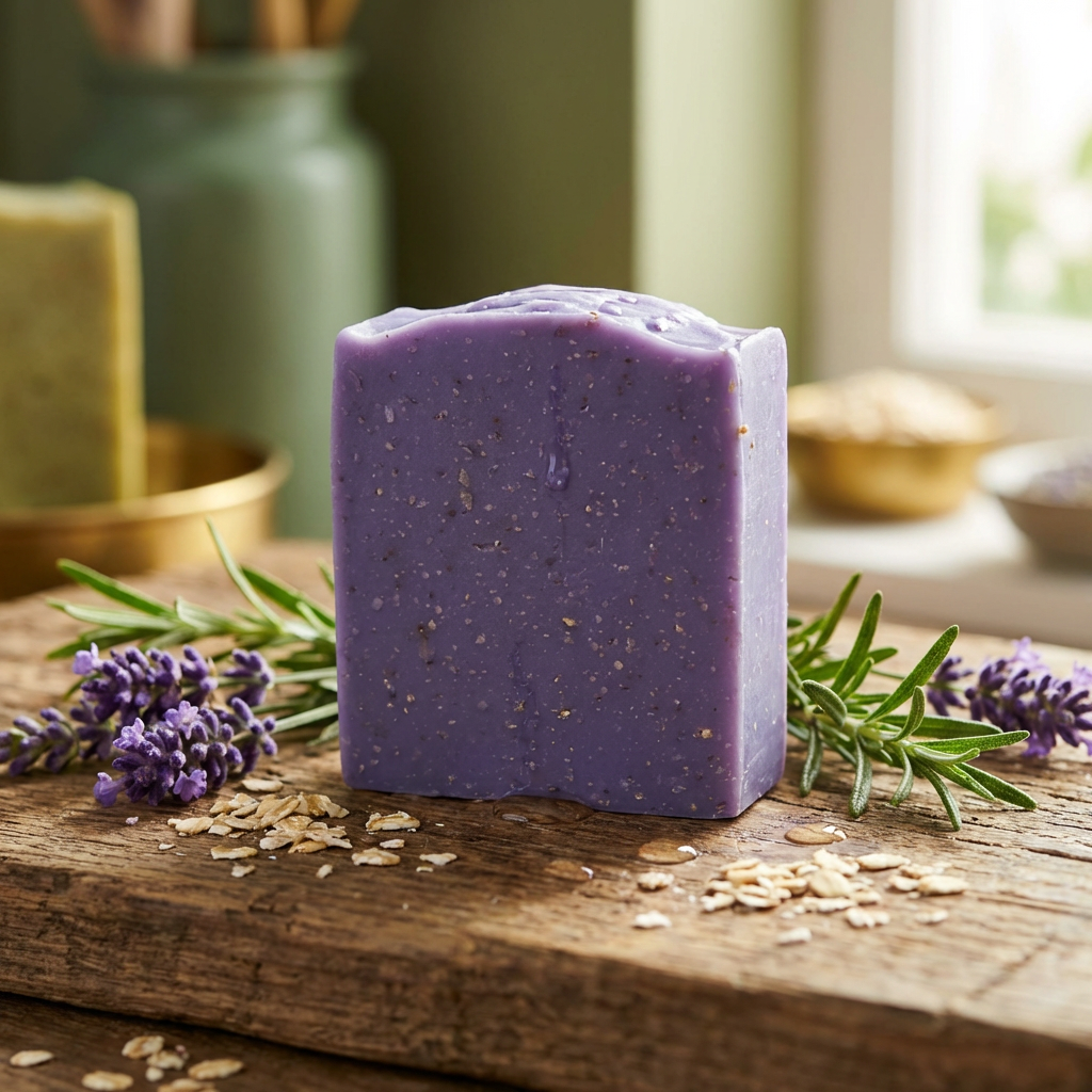 Lavender and Rosemary with colloidal oats, a great exfoliating soap bar
