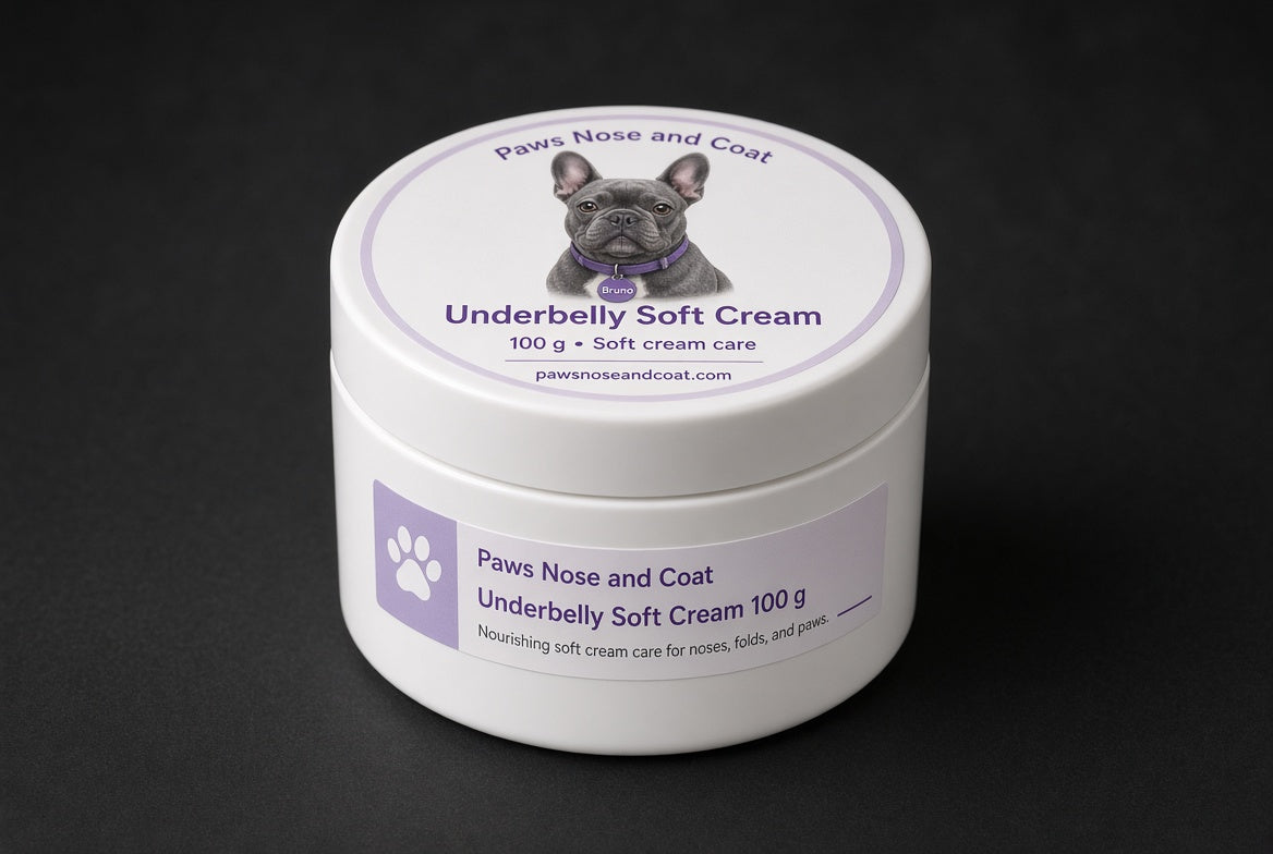 Paws Nose and Coat Underbelly Soft Cream 100g white jar with dog illustration on the lid