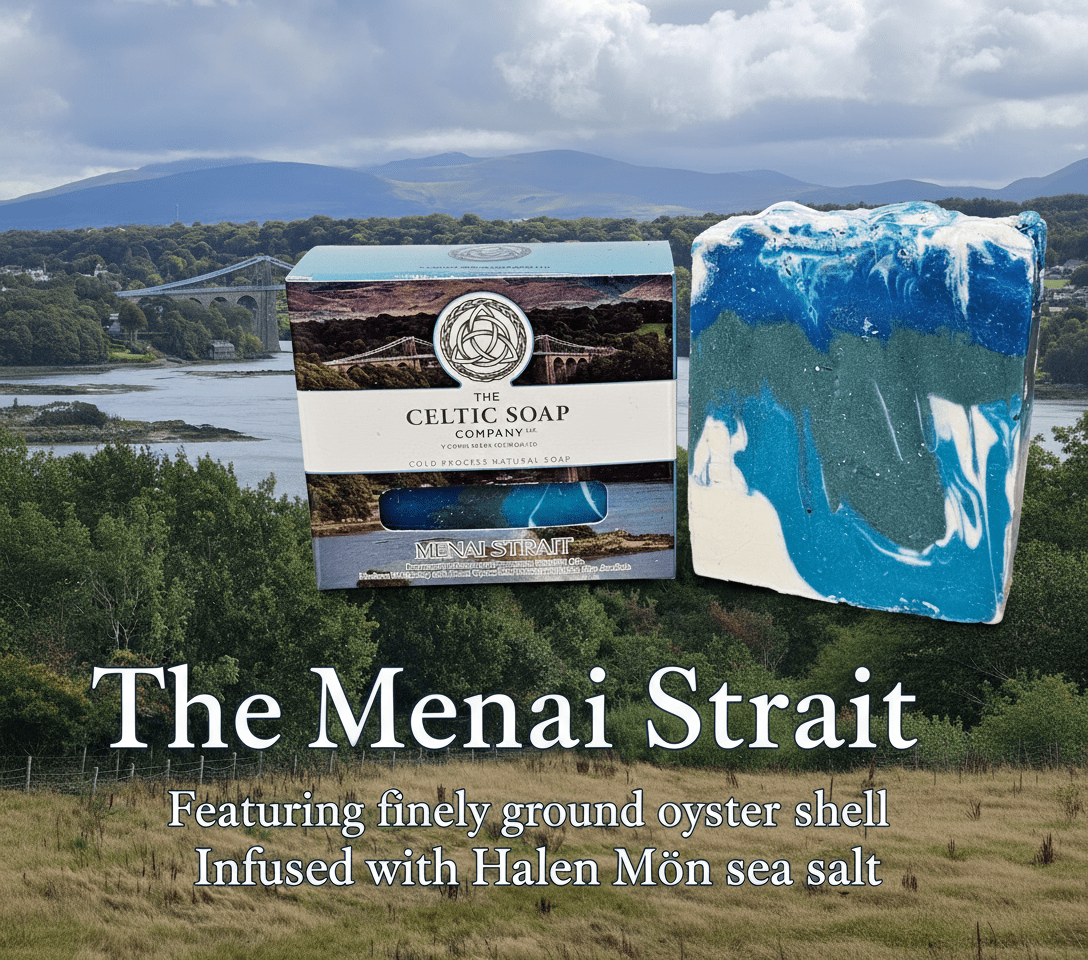 The Menai Strait - a soap bar consisting of ground oyster shell, supplemented with Halen Môn sea salt - The Celtic Soap Company (Y Cwmni Sebon Celtaidd) Ltd.