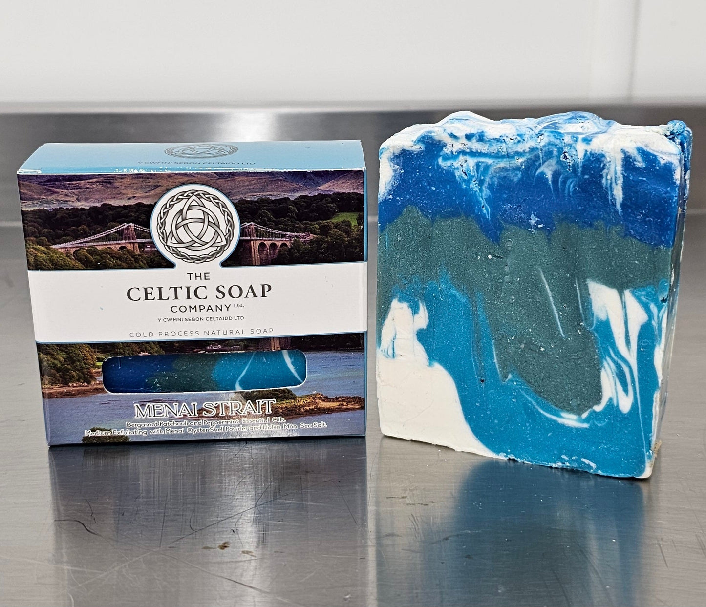 The Menai Strait - a soap bar consisting of ground oyster shell, supplemented with Halen Môn sea salt - The Celtic Soap Company (Y Cwmni Sebon Celtaidd) Ltd.